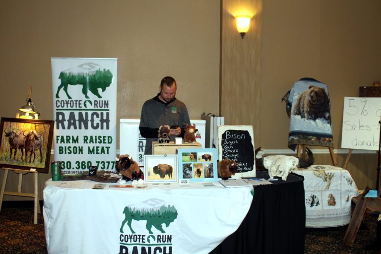 The Coyote Run Ranch farm-raised bison booth at the 2026 Night of the Hunter dinner