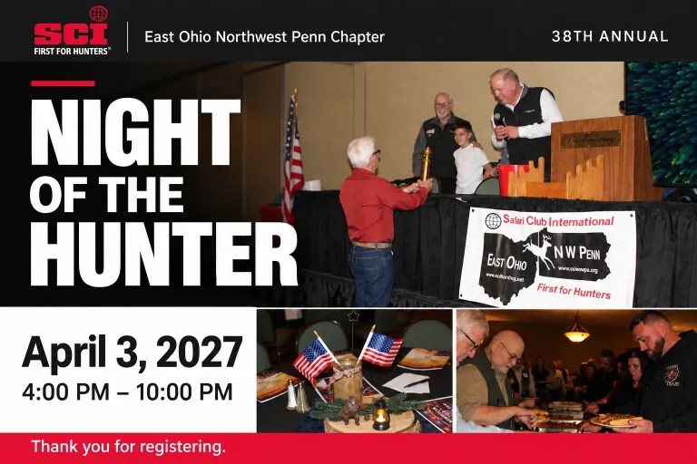 Flyer for the 38th Annual Night of the Hunter, April 3, 2027, 4 to 10 PM